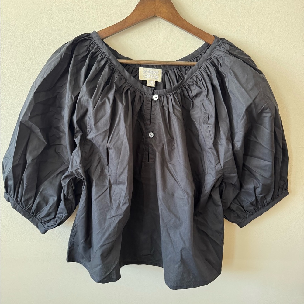 Honest Cotton 100% cotton Black Puff Sleeve Blouse — Flora Blouse